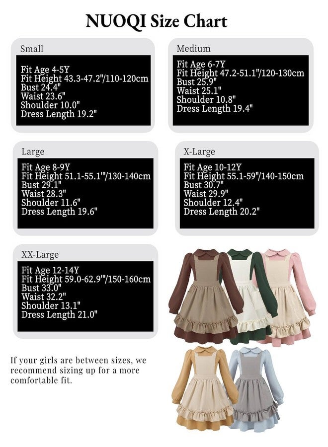 Nuoqi Prairie Dress Girls Pioneer Colonial Costume Long Sleeve 1800s Victorian Dress with Apron 8-9, Pink - Image 5